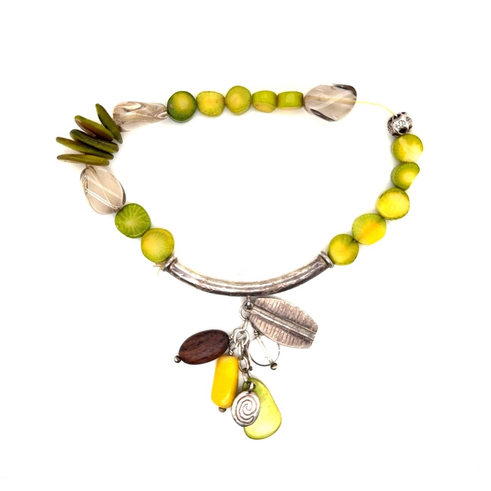 Silpada Sterling Silver Lime Green Yellow Beaded Charm Stretch Bracelet Repair